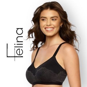 NWT Black Bra Paramour Felina Datura Wireless Side Smoothing Comfort Size S